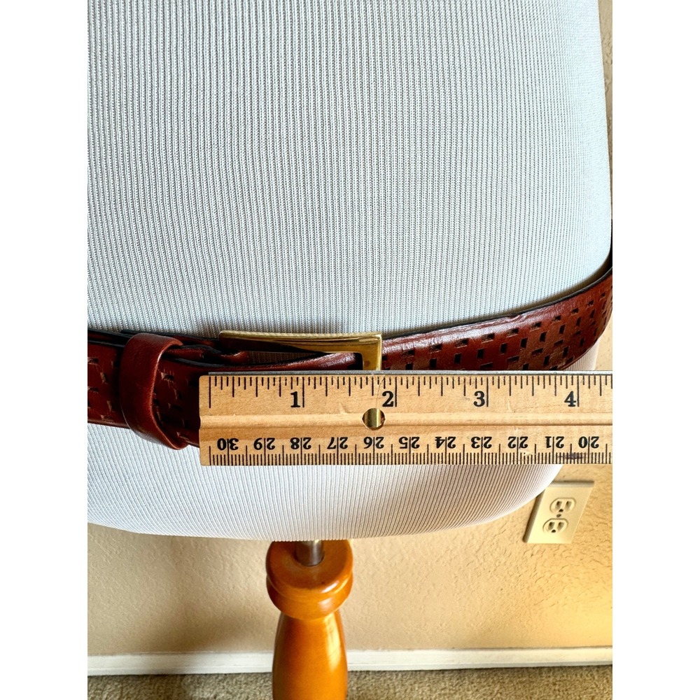 Jhane Barnes Mens Brown Upscale Designer Leather Belt Solid Brass Size 36 - Picture 6 of 9